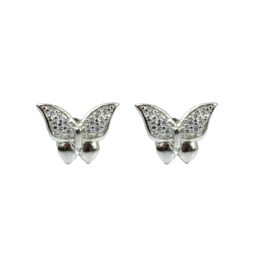WHITE GOLD FINISH Created Diamond Butterfly Design Stud Earrings Including Gift Box