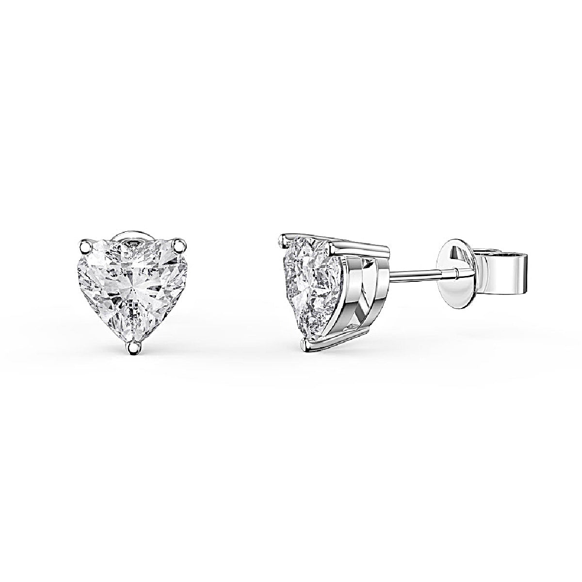 White gold finish created diamond heart stud earrings (Buy 1 Get 1 Free)