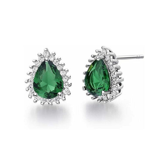 WHITE GOLD FINISH Created Diamond Pear Cut Tear Drop Cluster Design Stud Earrings Including Gift Box