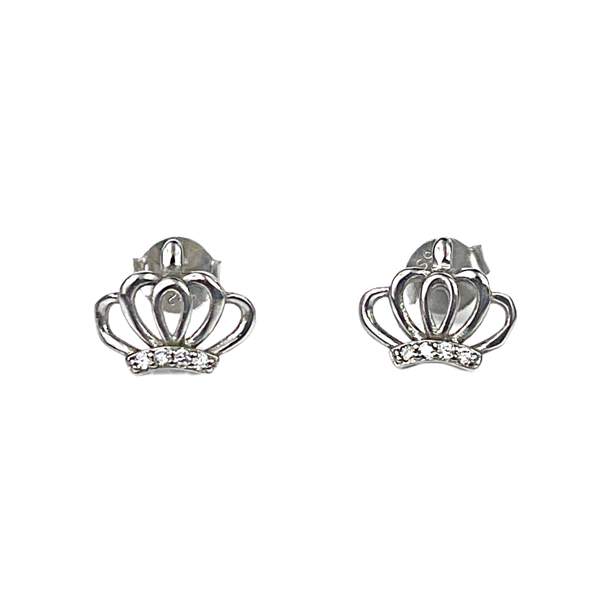 WHITE GOLD FINISH Created Diamond Royal Crown Princess Stud Earrings Including Gift Box