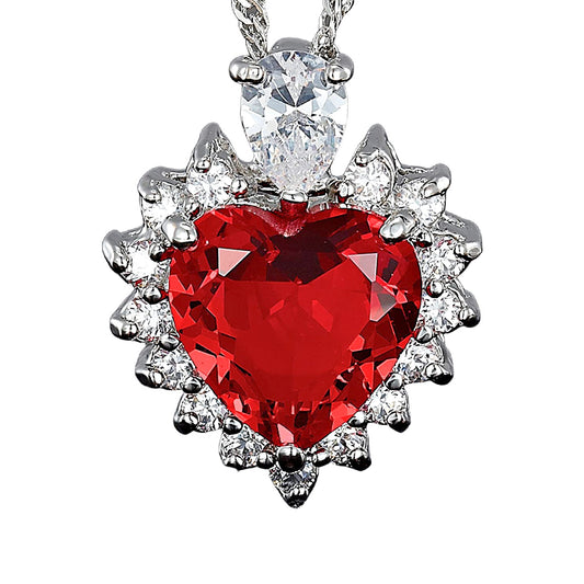 Heart Of The Ocean Red Ruby And Created Diamond Necklace Pendant