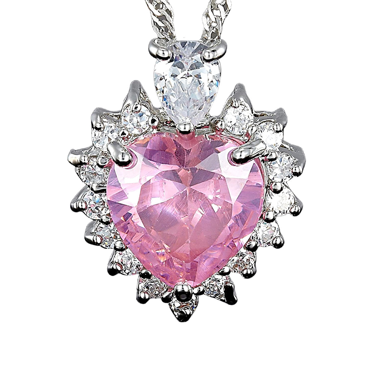 Heart of The Ocean Pink Tourmaline And Created Diamond Necklace Pendant