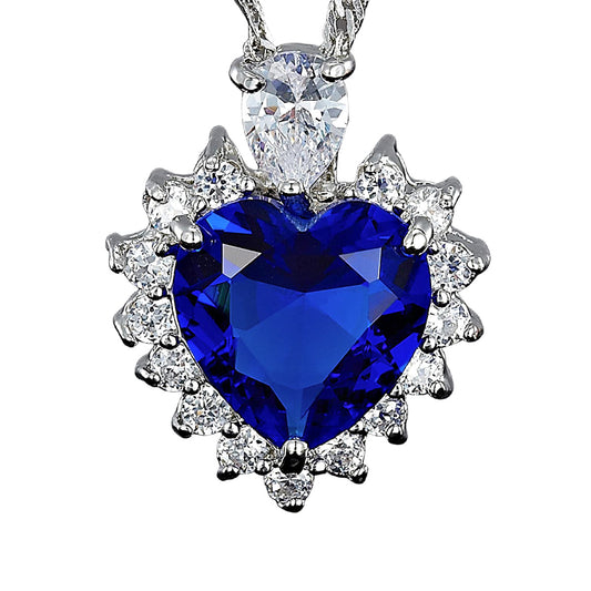 Heart Of The Ocean Sapphire Blue And Created Diamond Necklace Pendant