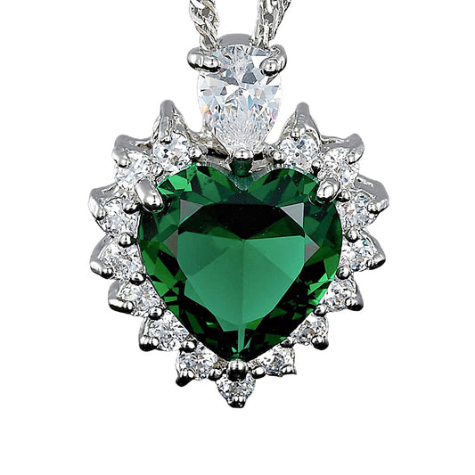 Heart Of The Ocean Emerald Green And Created Diamond Necklace Pendant