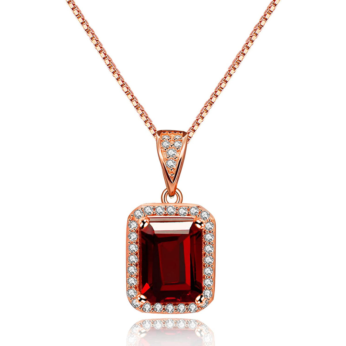 Regency-Rose Gold Birthstone Square Garnet Gemstone Necklace