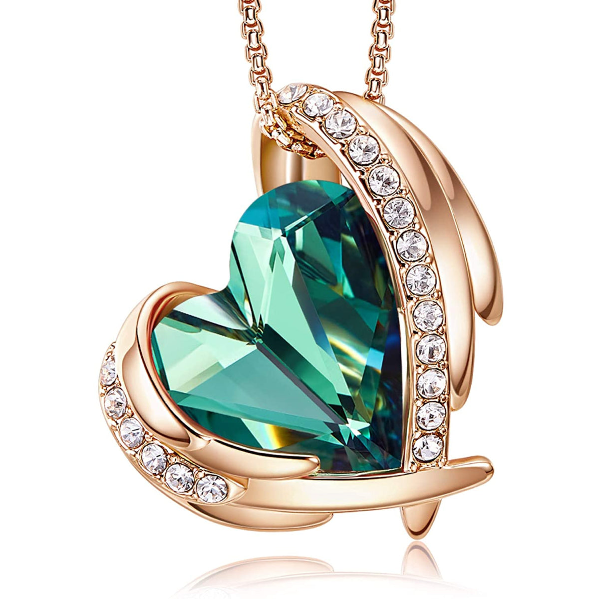 Rose Gold Finish Emerald Heart Created Diamond Necklace