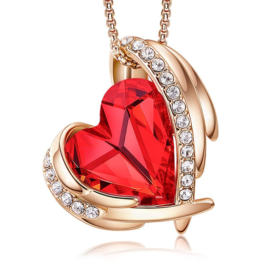 Rose Gold Finish Ruby Heart and Created Diamond Pendant Necklace