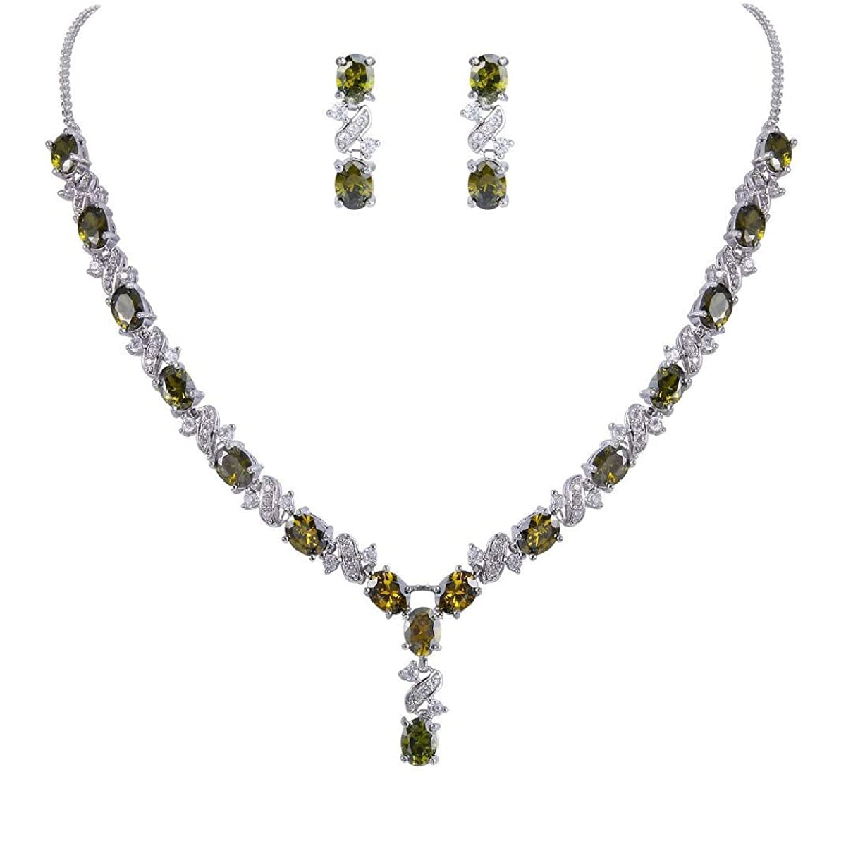 White gold finish Dorchester oval Range peridot necklace earrings gift set