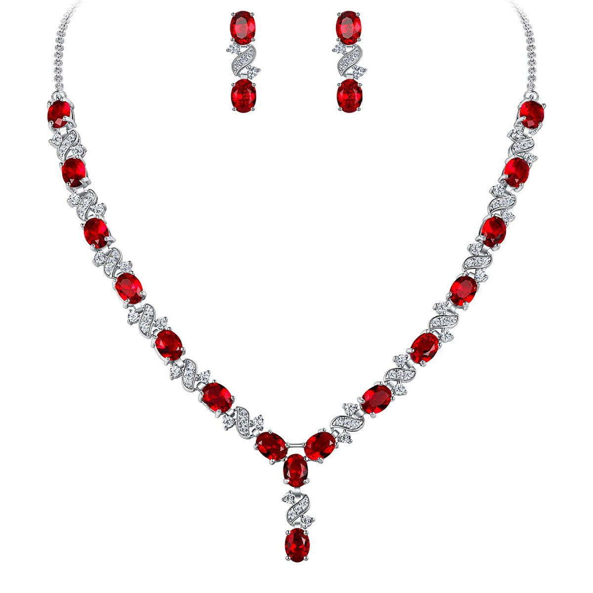 White gold finish Dorchester oval Range ruby necklace and earrings set