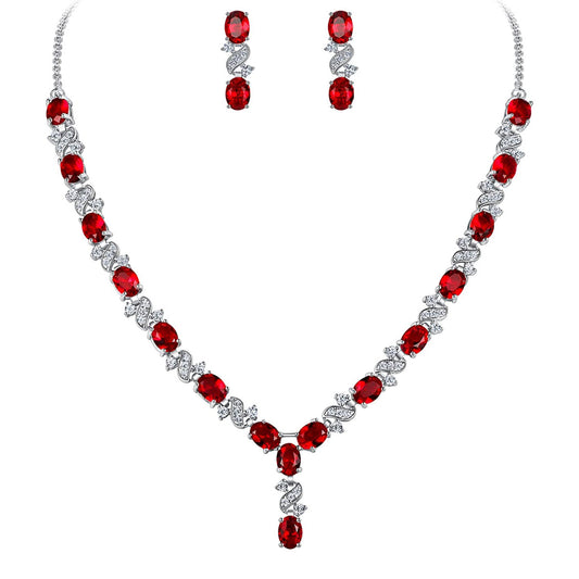 White gold finish Dorchester oval Range ruby necklace and earrings set