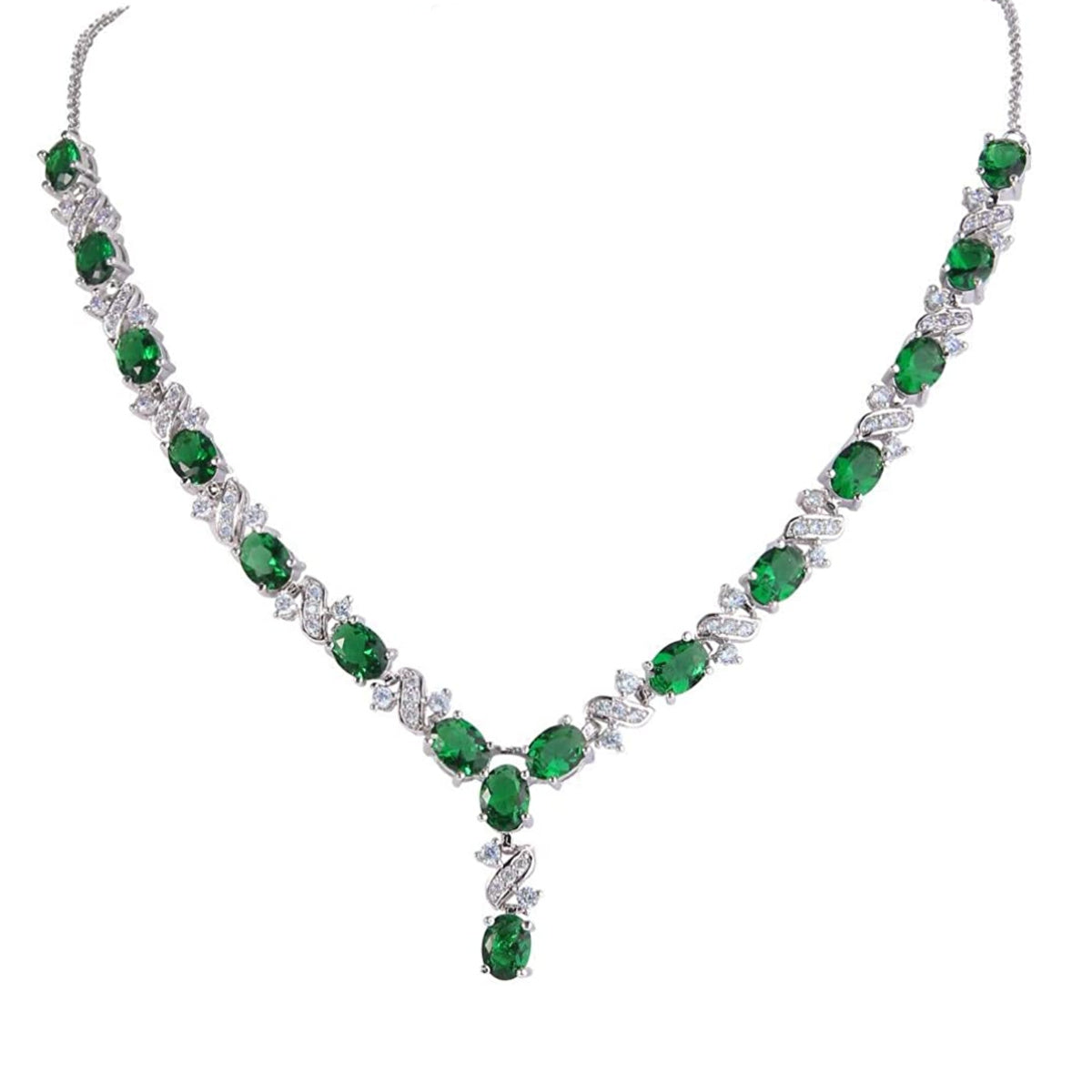 White Gold Finish Emerald Love And Kisses Necklace