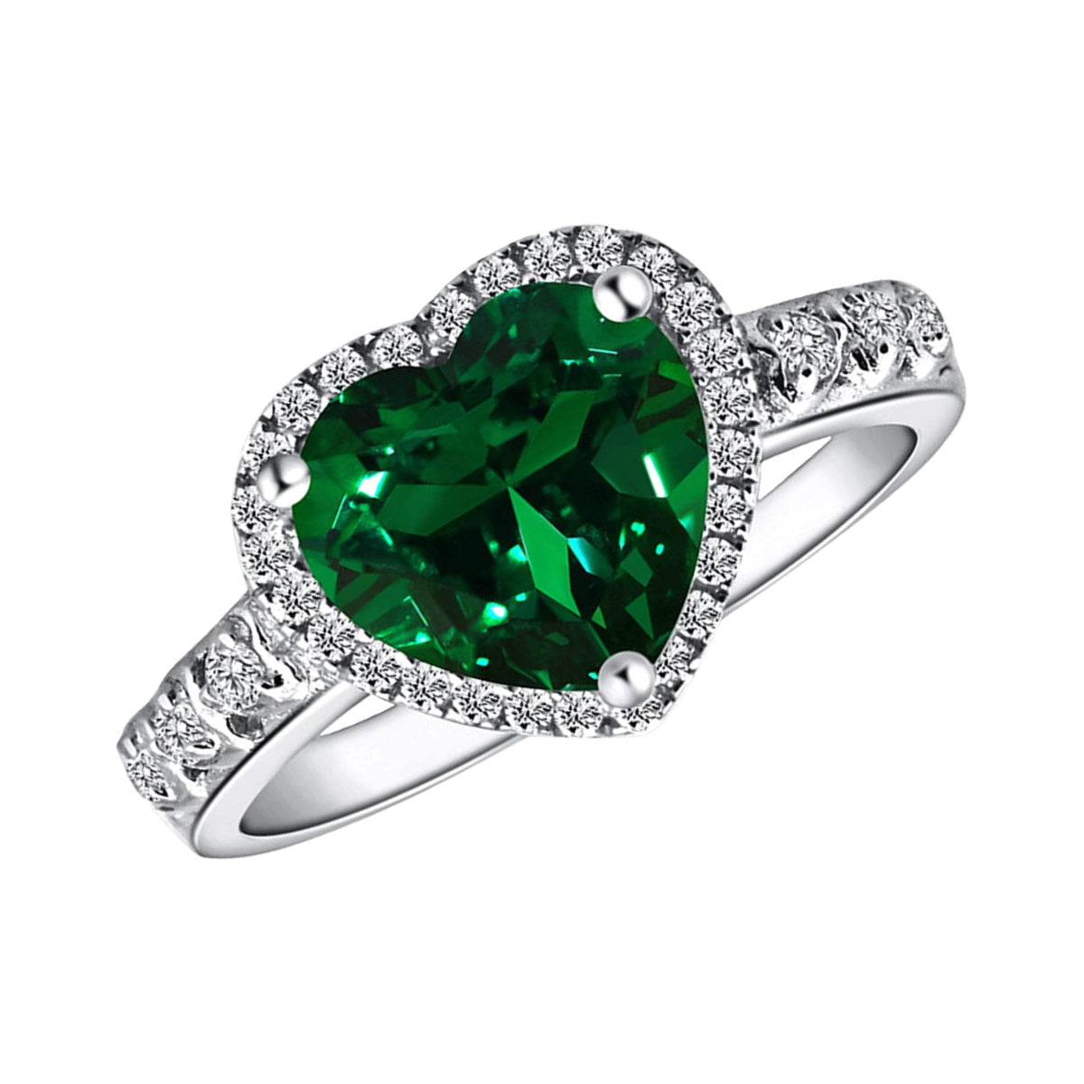 Heart Of Ocean Love Forever Halo Promise Ring 925 Sterling Silver Nano Russian Emerald