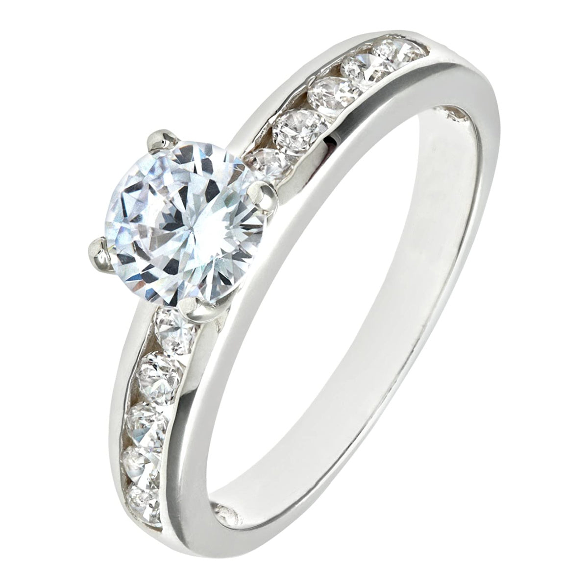 RIVIERA – Sterling Silver Engagement Ring With Created Diamond Shoulders