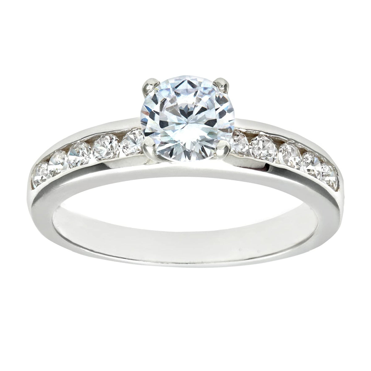 RIVIERA – Sterling Silver Engagement Ring With Created Diamond Shoulders