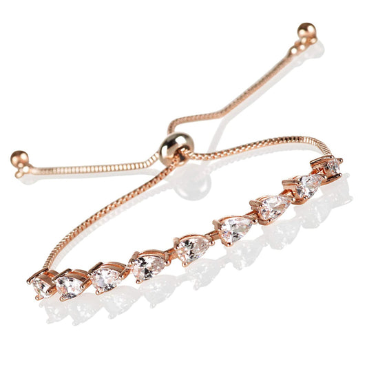 SIGNATURE – 9ct Rose Gold Finish Linear Pear Shapes Created Diamond Adjustable Bracelets for Womens