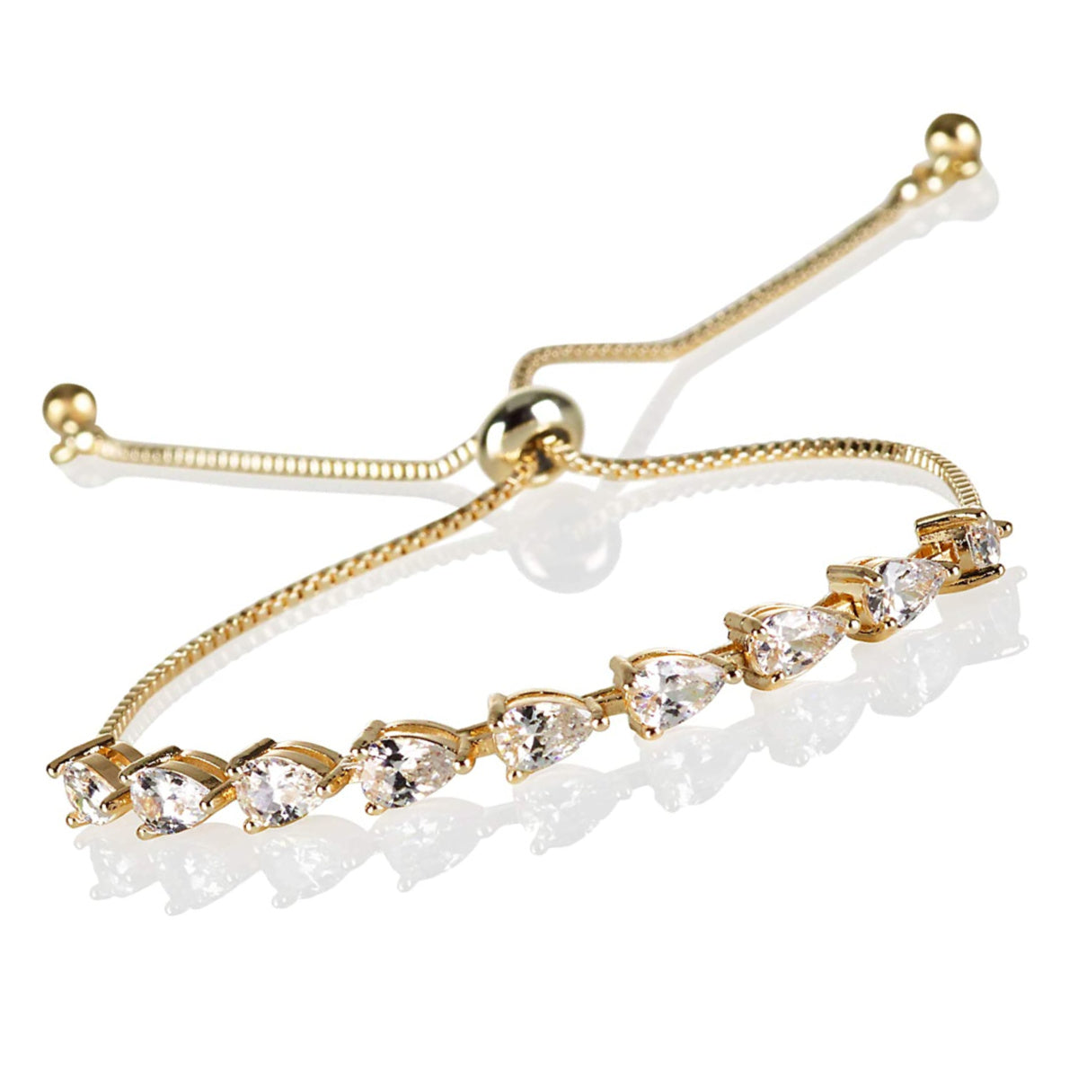 SIGNATURE – 9ct Yellow Gold Finish Linear Pear Shapes Created Diamond Adjustable Bracelets for Womens