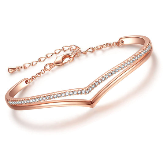 SULTANA – Minimalistic Rose Gold Finish Bracelet With Top Layered Created Diamond for Women