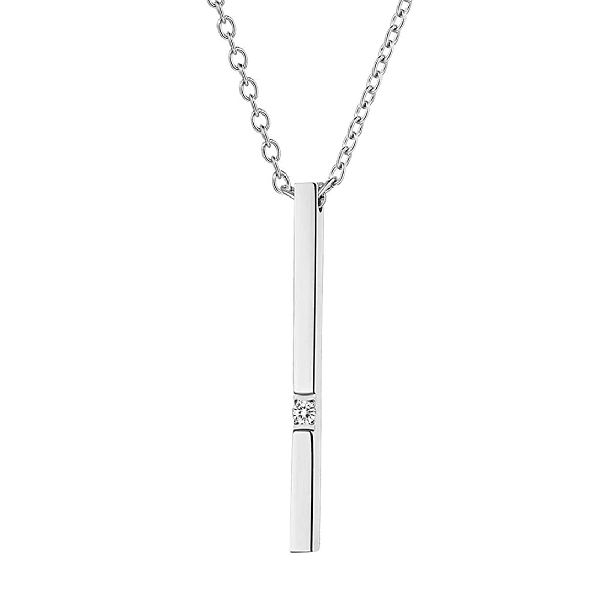 SIGNATURE – Stainless Steel Created Diamond Bar Pendant Necklace With Resizable Rolo Chain