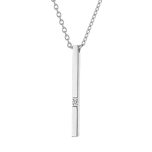 SIGNATURE – Stainless Steel Created Diamond Bar Pendant Necklace With Resizable Rolo Chain