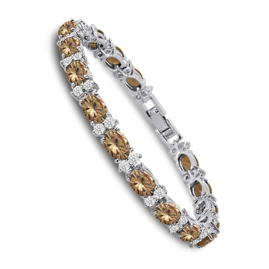 RIVIERA – White Gold Finish Tennis Bracelet Champagne Oval Gemstone With Created Diamonds