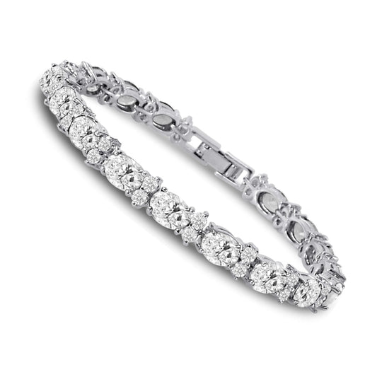 RIVIERA – White Gold Finish Tennis Bracelet Clear White Oval Gemstone With Created Diamonds