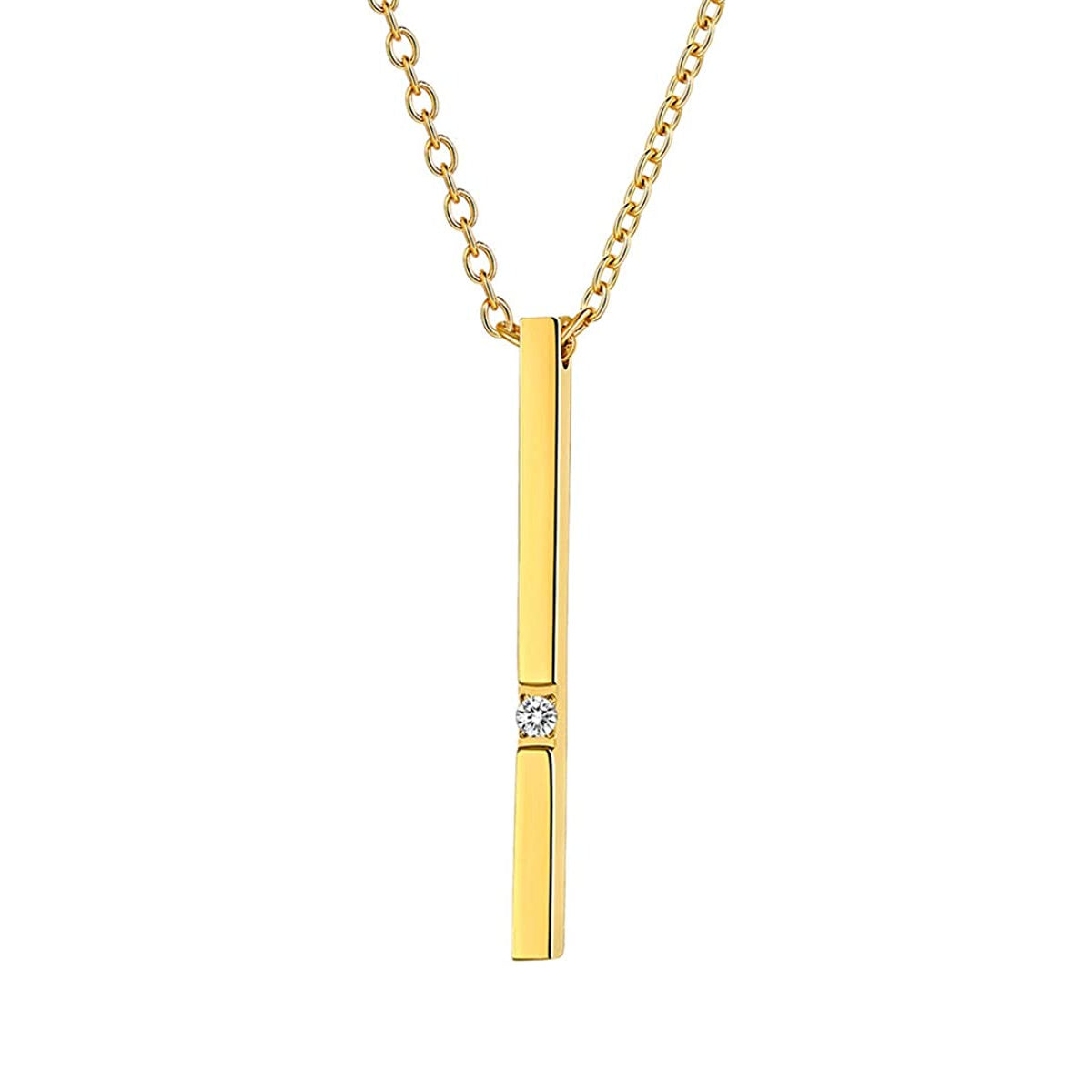 SIGNATURE – Yellow Gold Finish Created Diamond Bar Pendant Necklace With Resizable Rolo Chain