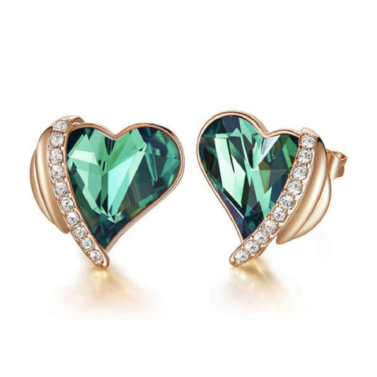 Rose gold finish Emerald heart and created diamond Earrings