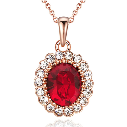 Rose gold finish Red Garnet And diamond Pendant necklace