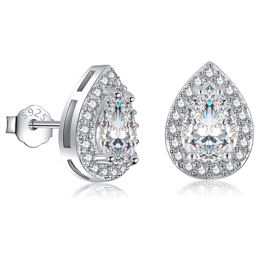 Riviera-April Birthstone Faux Diamond Teardrop Silver Stud Earrings