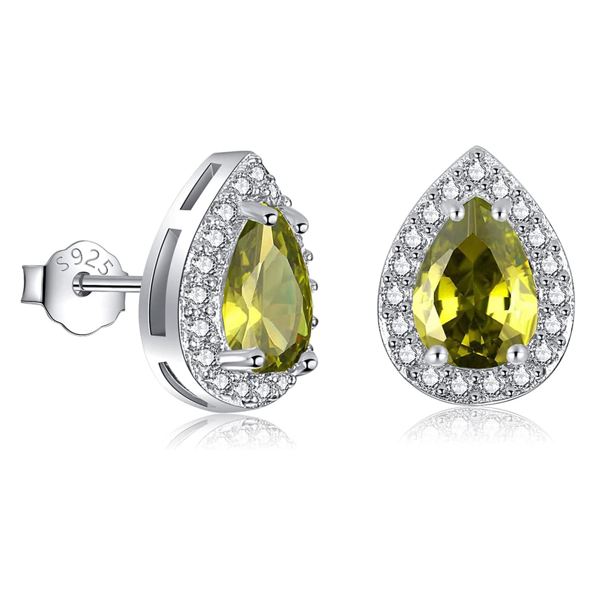 Riviera-August Birthstone Faux Diamond Teardrop Silver Stud Earrings