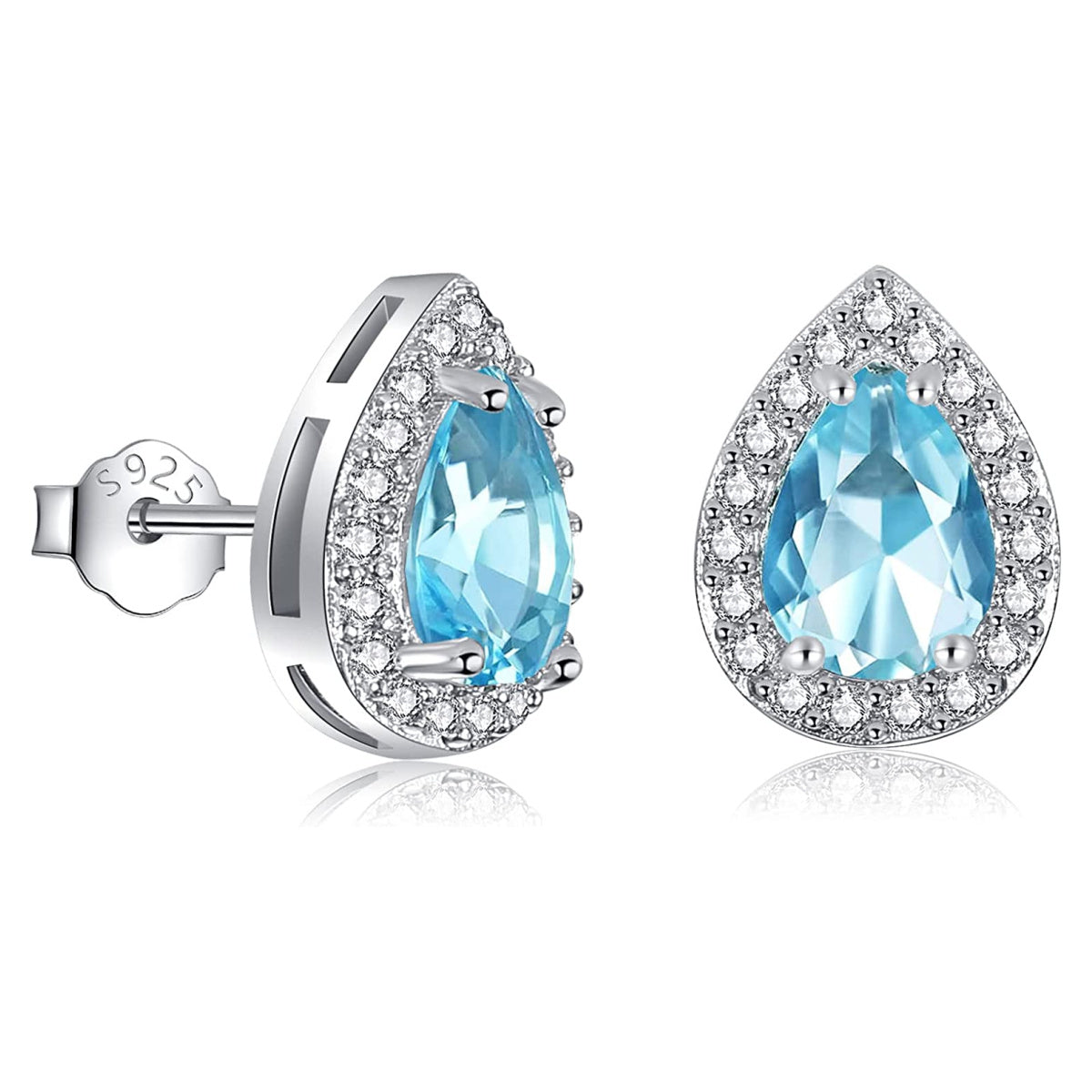 Riviera-December Birthstone Faux Diamond Teardrop Silver Stud Earrings