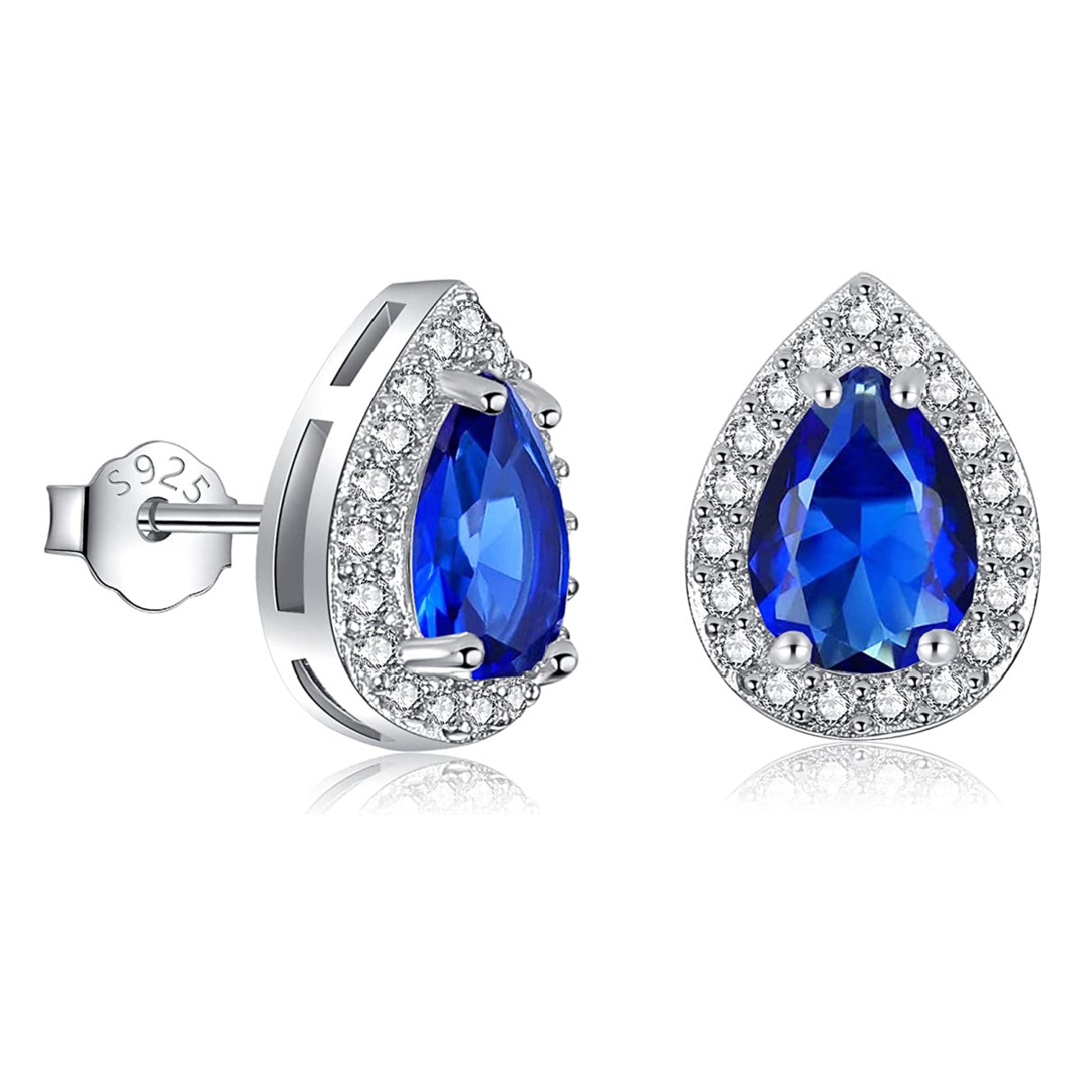 Riviera-September Birthstone Faux Diamond Teardrop Silver Stud Earrings