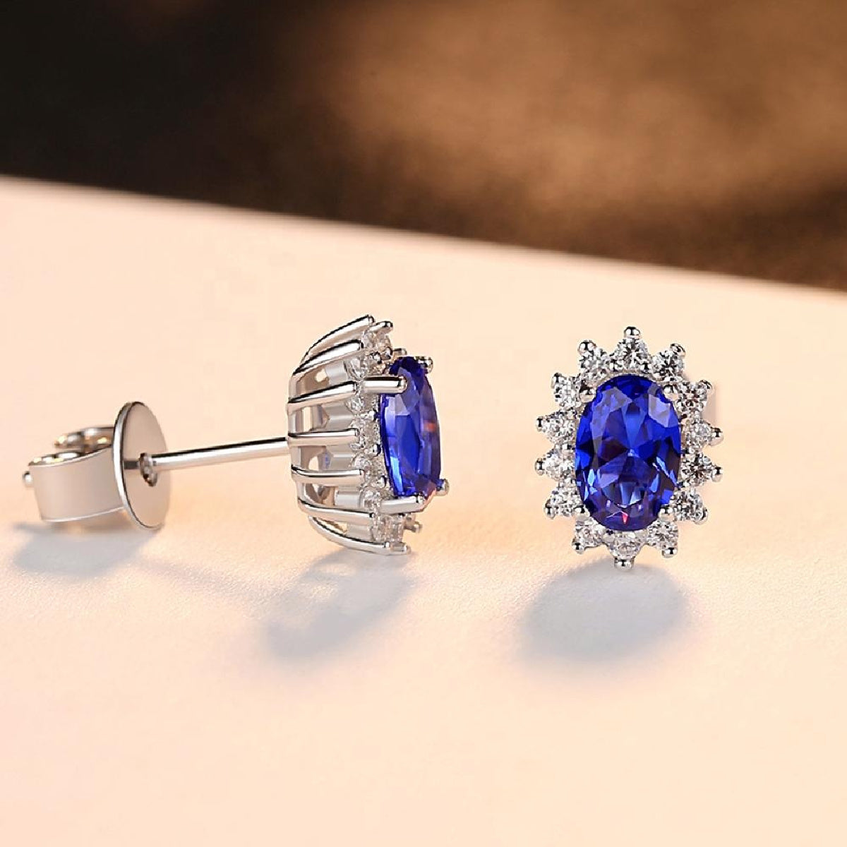 Sapphire created diamond Royal Blue stud earrings (Buy 1 Get 1 Free)