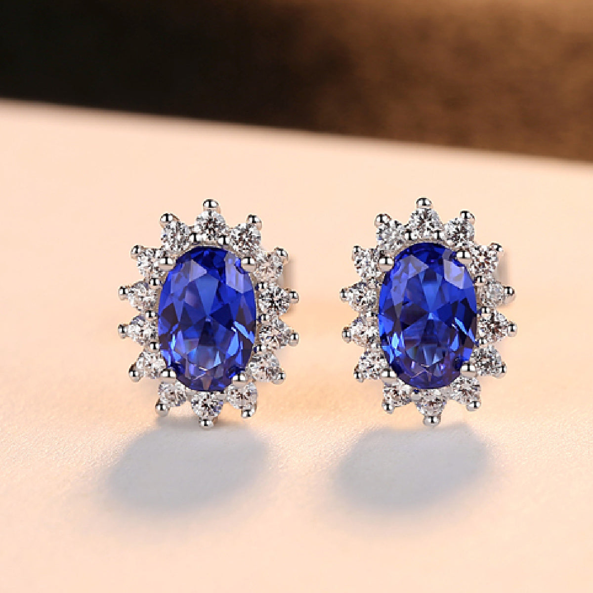 Sapphire created diamond Royal Blue stud earrings (Buy 1 Get 1 Free)