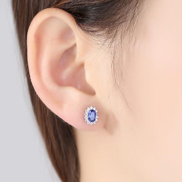 Sapphire created diamond Royal Blue stud earrings (Buy 1 Get 1 Free)