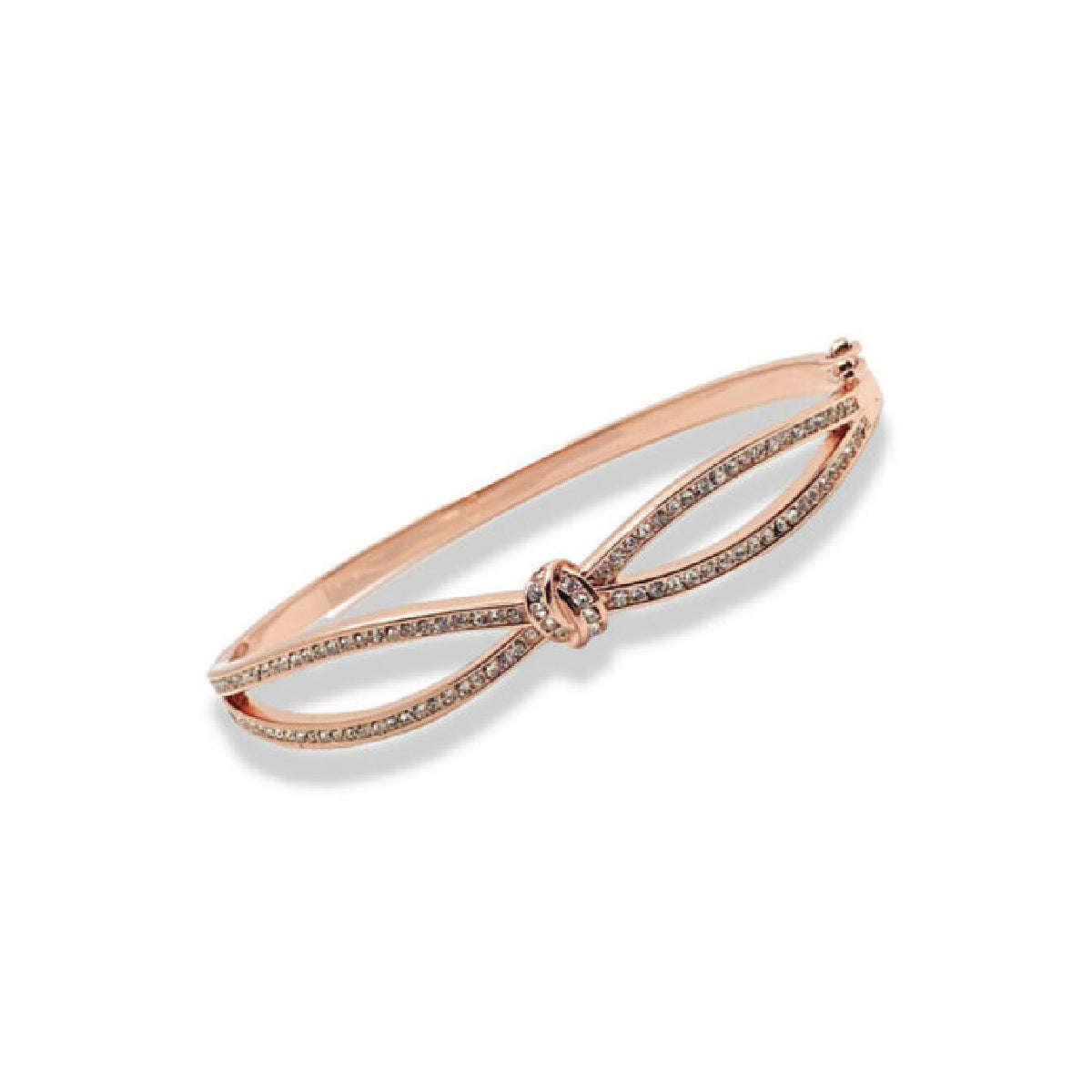 Rose gold finish infinity design created diamond bangle