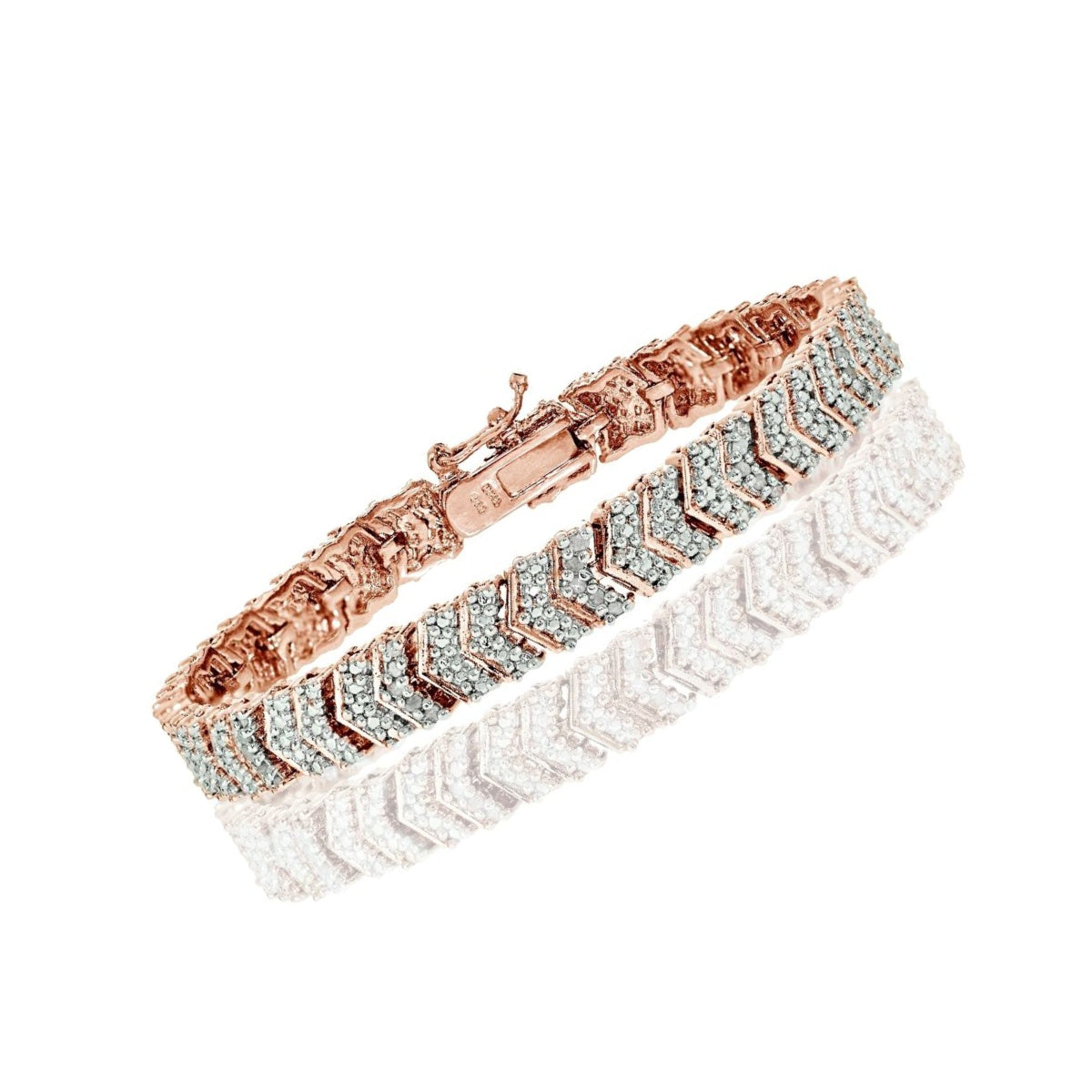 Rose Gold Finish Natural Diamond Chevron Tennis Round Cut Bracelet With Gift Box