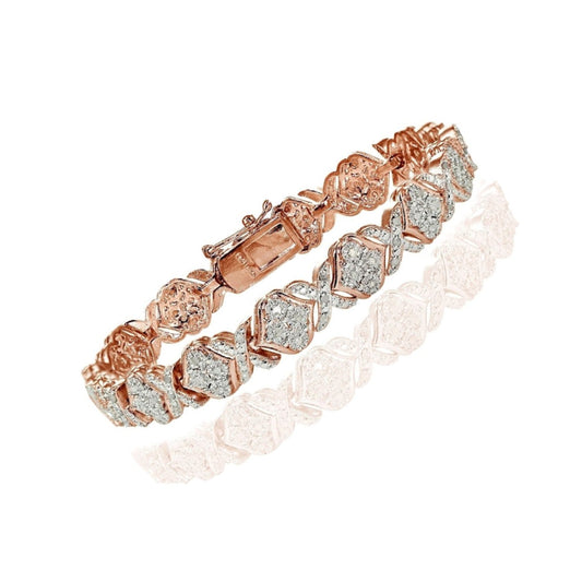 Rose Gold Finish Natural Diamond Hugs And Kisses Bracelet With Gift Box