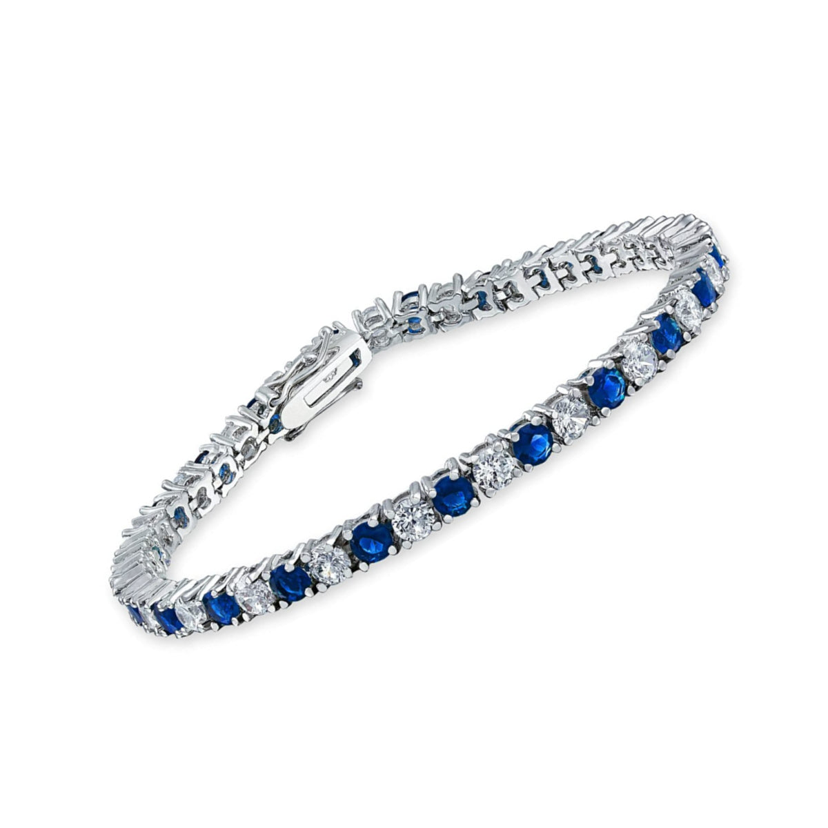 White Gold Finish Created Diamond Blue Sapphire Round Cut Tennis Bracelet