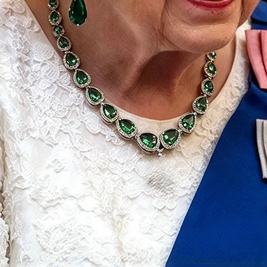 Verdant Promise Pear-Cut Green Emerald & Created Diamond Necklace