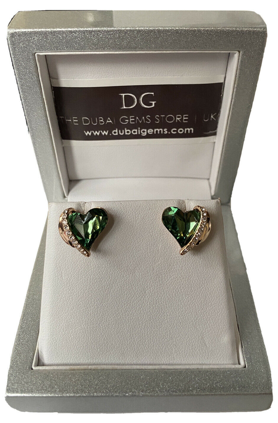 Rose gold finish Emerald heart and created diamond Earrings