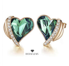Rose Gold Emerald Heart and Created Diamond Stud Earrings