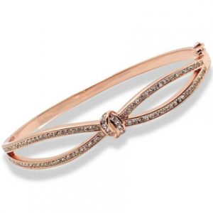 Rose gold finish infinity design created diamond bangle