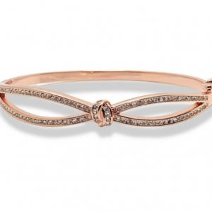 Rose gold finish infinity design created diamond bangle