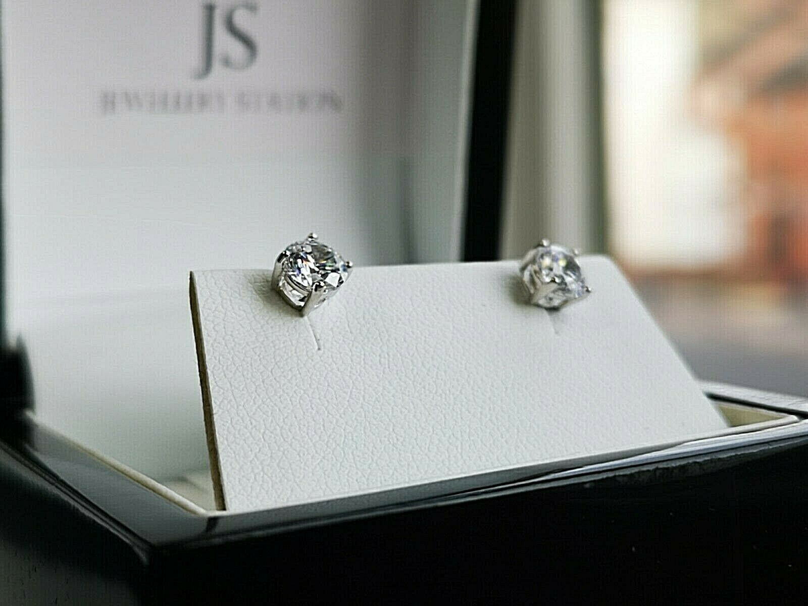 White Gold Finished Round Cut Created Diamond Stud Earrings Gift Box Included