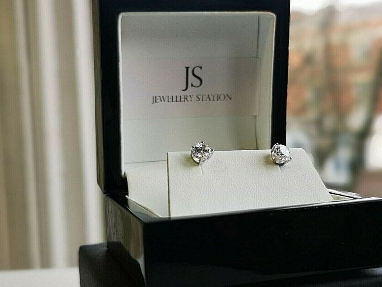 White Gold Finished Round Cut Created Diamond Stud Earrings Gift Box Included