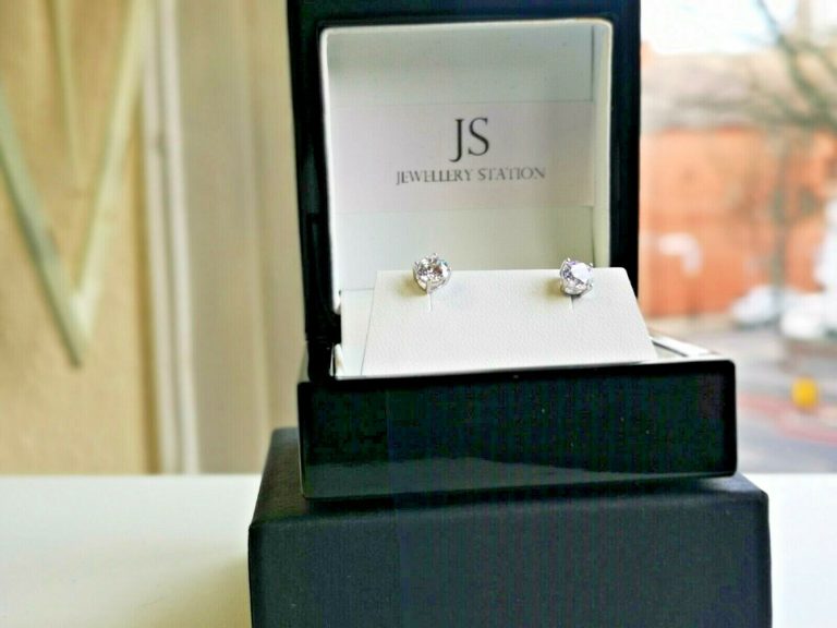 White Gold Finished Round Cut Created Diamond Stud Earrings Gift Box Included