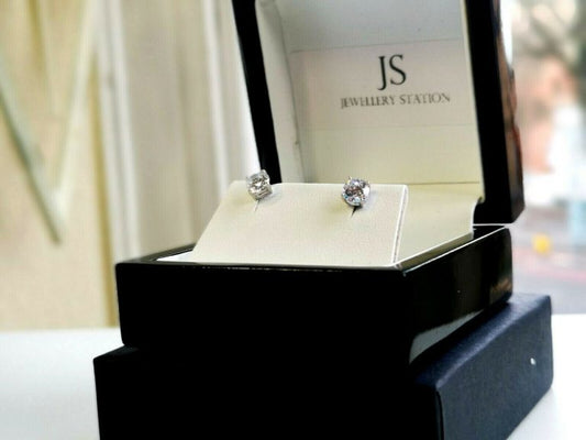 White Gold Finished Round Cut Created Diamond Stud Earrings Gift Box Included