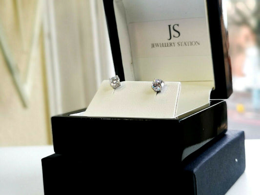 White Gold Finished Round Cut Created Diamond Stud Earrings Gift Box Included
