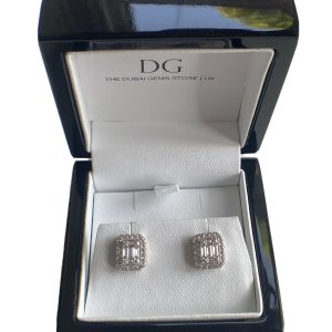 White gold finish Created diamond Retro Baguette earrings